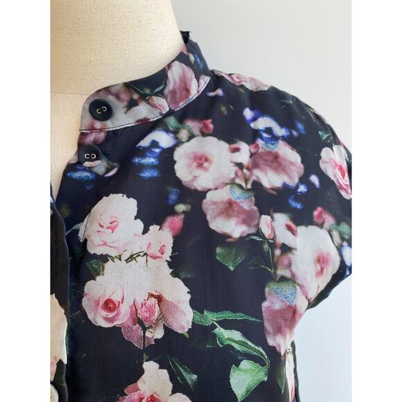 REBECCA MINKOFF Floral A Line Floral Mini Dress Black Rose Tiered Skirt XS - Picture 6 of 14